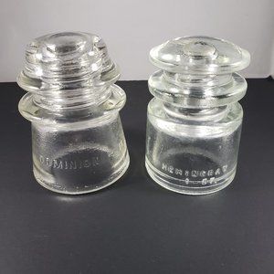 Pair of Colorless Glass Telephone Line Insulators Dominion and Hemingray 1950's